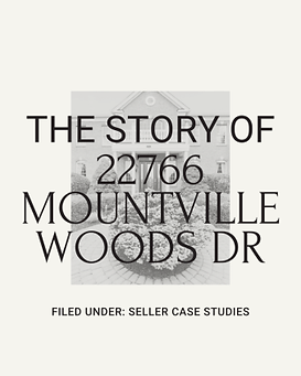 front of home with the story of 22766 mountville woods dr on front