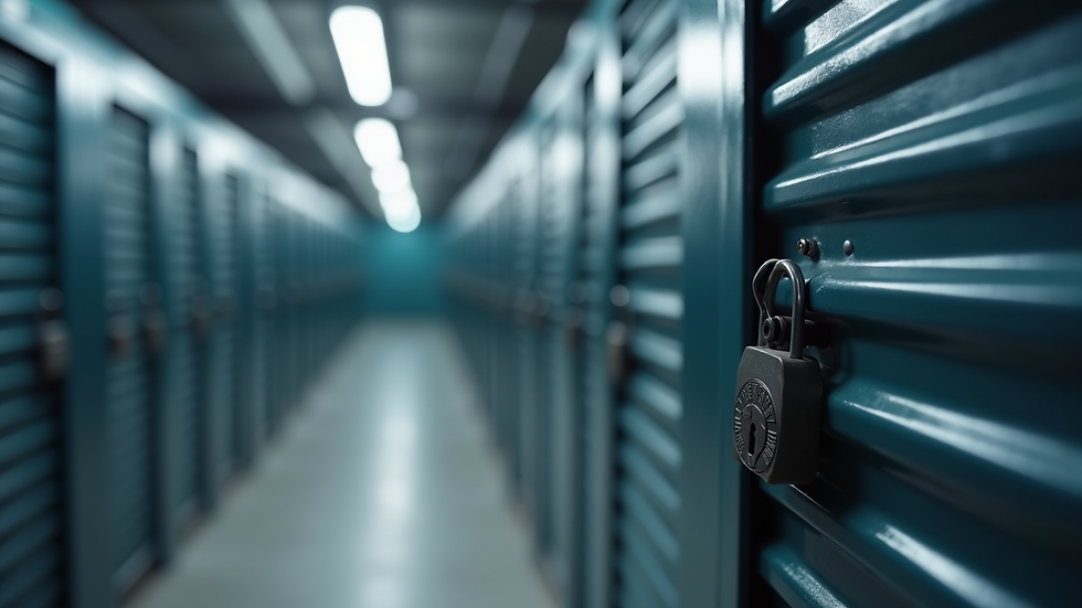 Eye-level view of a secure storage unit with a lock