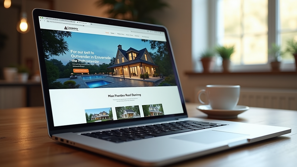 Eye-level view of a modern real estate website homepage on a laptop