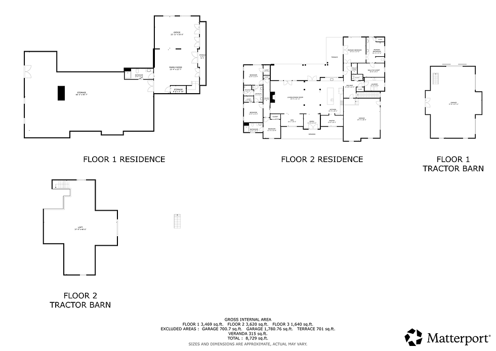 Floor plan overview of the residence and tractor barn at Blue Sky Farm, 37370 Allder School Road, Purcellville, Virginia.