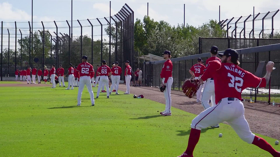 The Washington Nationals on the field at Spring Training in West Palm Beach, Florida.