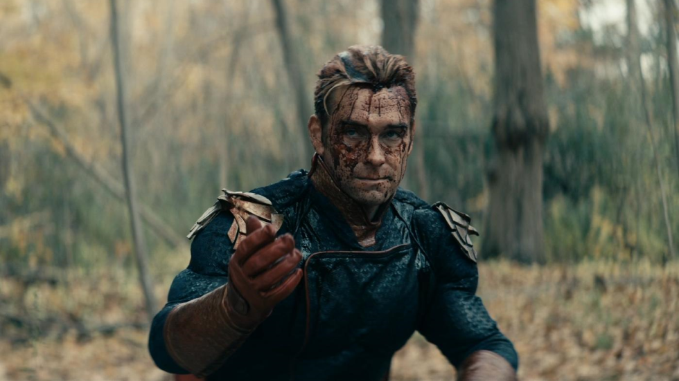A blood-covered Homelander (Antony Starr) in the woods - from The Boys, Season 2