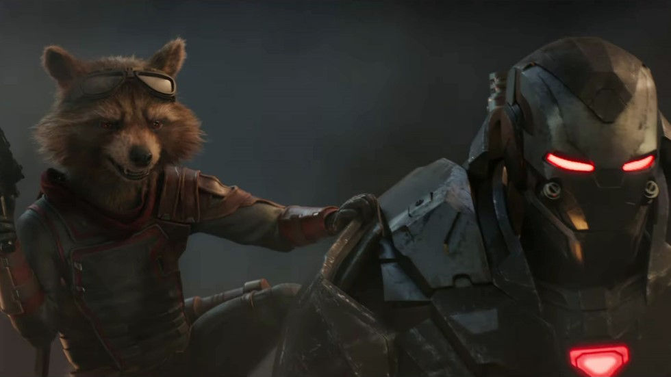 Rocket (Bradley Cooper and Sean Gunn) and War Machine (Don Cheadle) are ready for battle in Avengers: Endgame