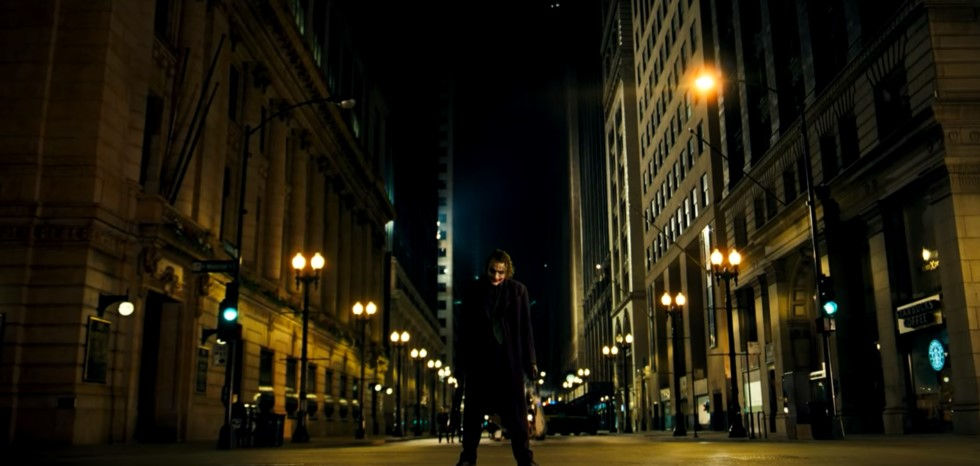 The Joker (Heath Ledger) waits for his rival in The Dark Knight