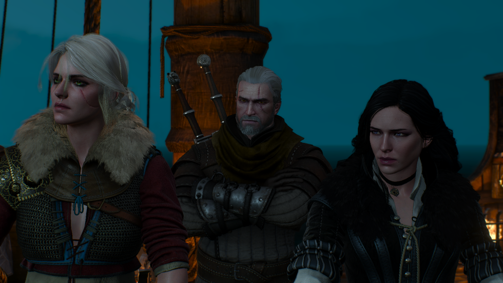 Ciri (Jo Wyatt), Geralt (Doug Cockle) and Yennefer (Denise Gough) prepare for the final battle in The Witcher 3: Wild Hunt