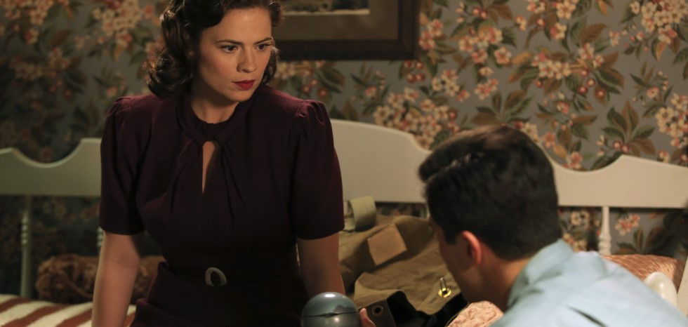 Peggy Carter (Hayley Atwell) is not happy with Howard Stark (Dominic Cooper) and his lies in Agent Carter