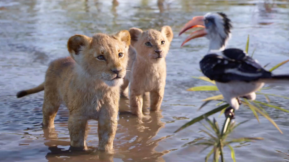 Simba (JD McCrary) and Nala (Shahadi Wright Joseph) talk to Zazu (John Oliver) in The Lion King (2019)