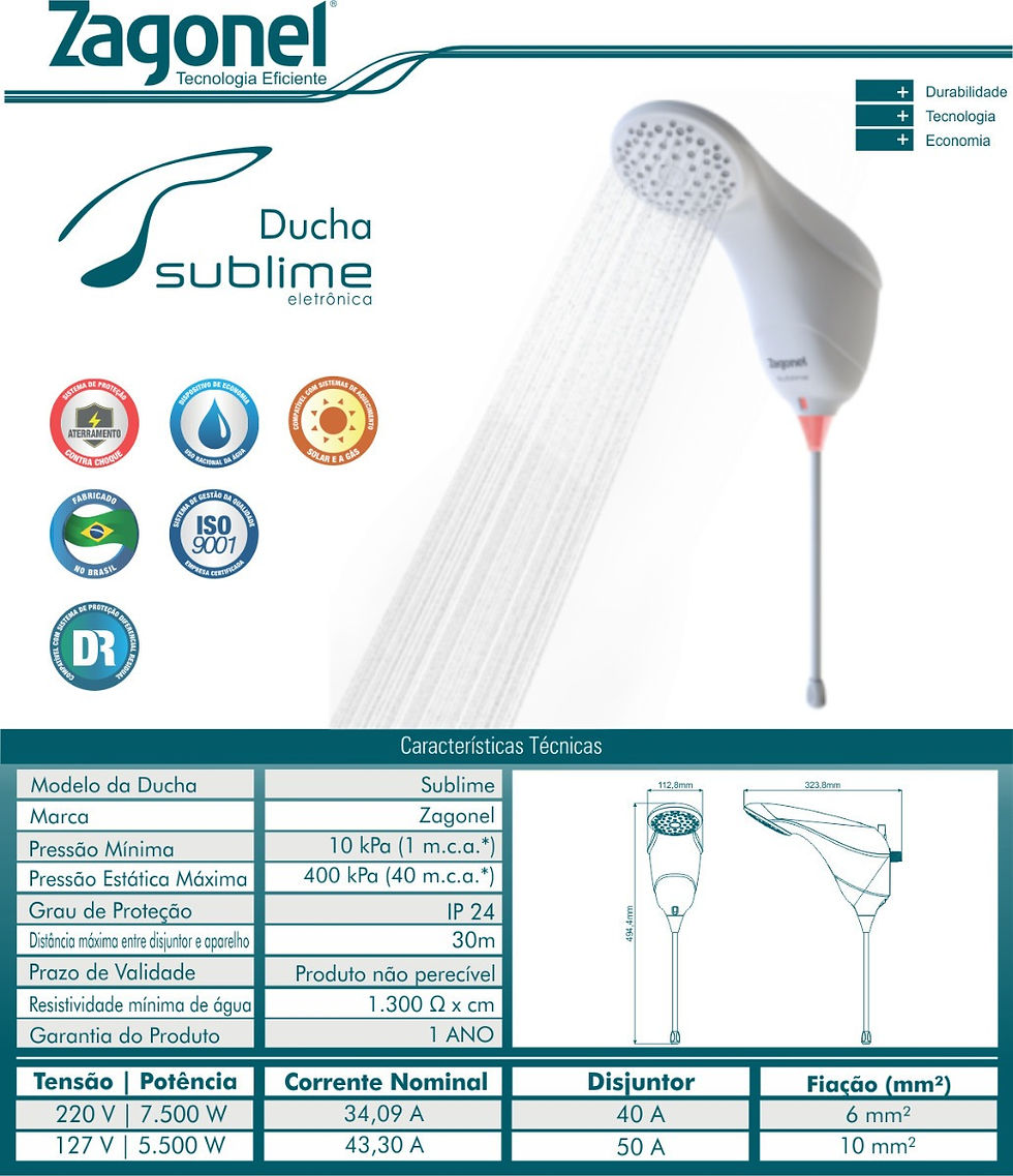 Miniatura: Ducha eletrônica  Sublime Zagonel 7500w 220v Branco