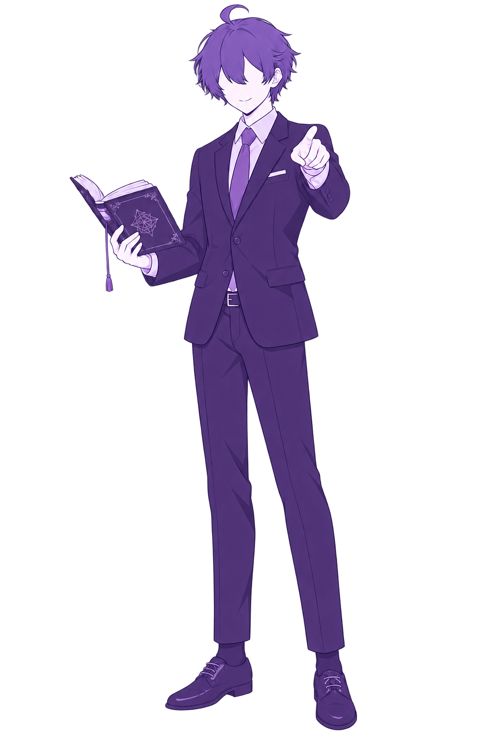 お悩み相談についてのサービスを解説する紫色のスーツの男