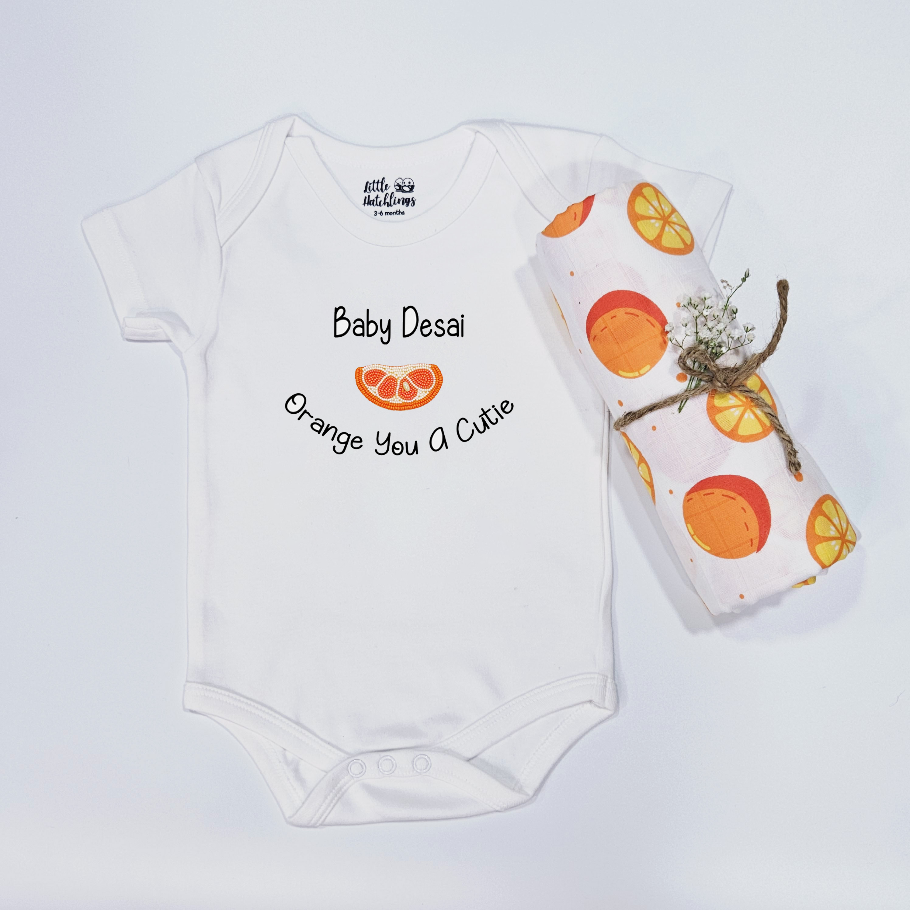 Orange Baby Swaddle & Onesie Combo (Applique)