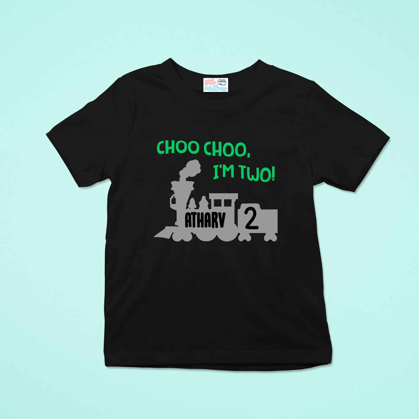 Choo Choo I am Two Black Tshirt