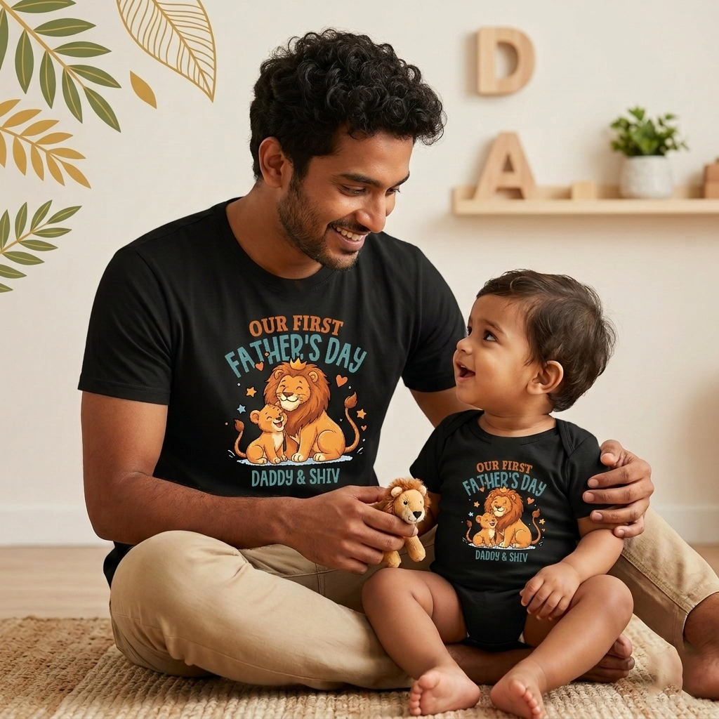 Our First Father's Day With Name Black (Lion)