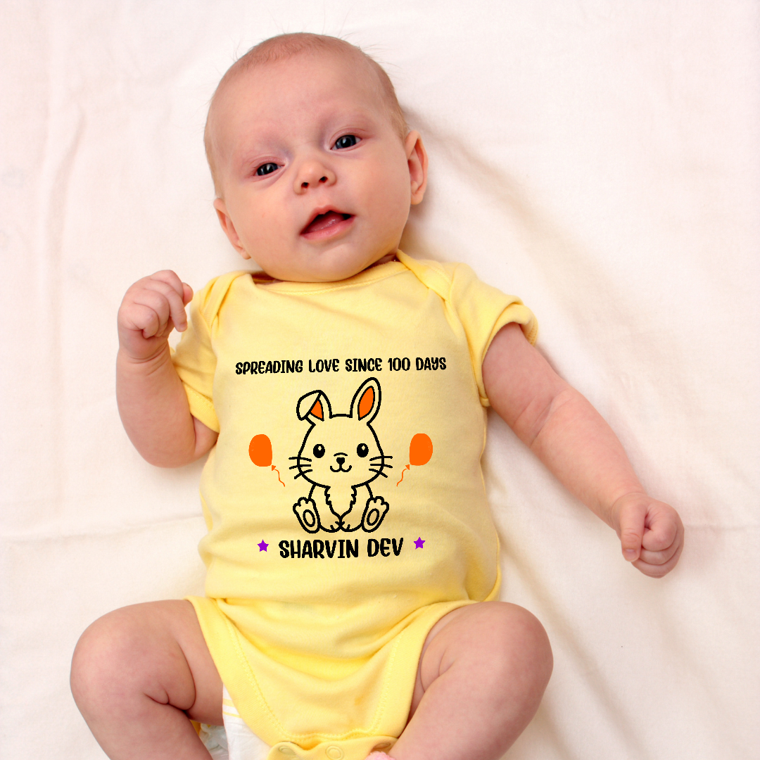 Spreading Love since 100 Days Personalised Yellow Onesie