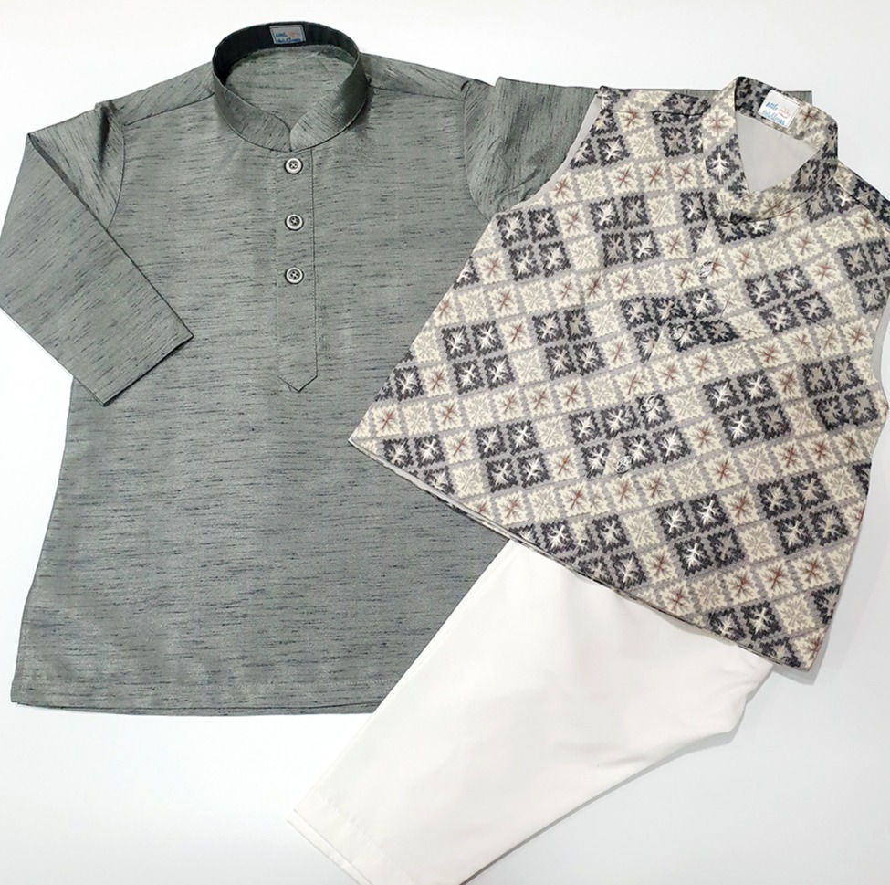 Grey Festive Kurta Jacket Set