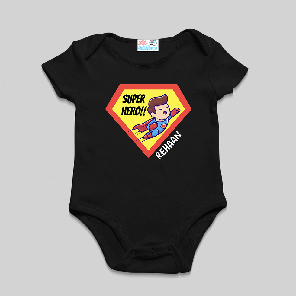 Super Hero With Name Black Onesie / Romper / Tshirt