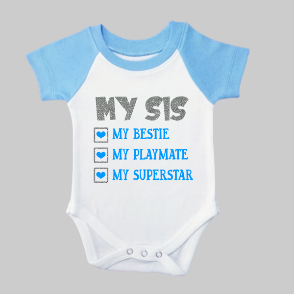 Onesie with Boxes describing My Sis (Raglan Blue)