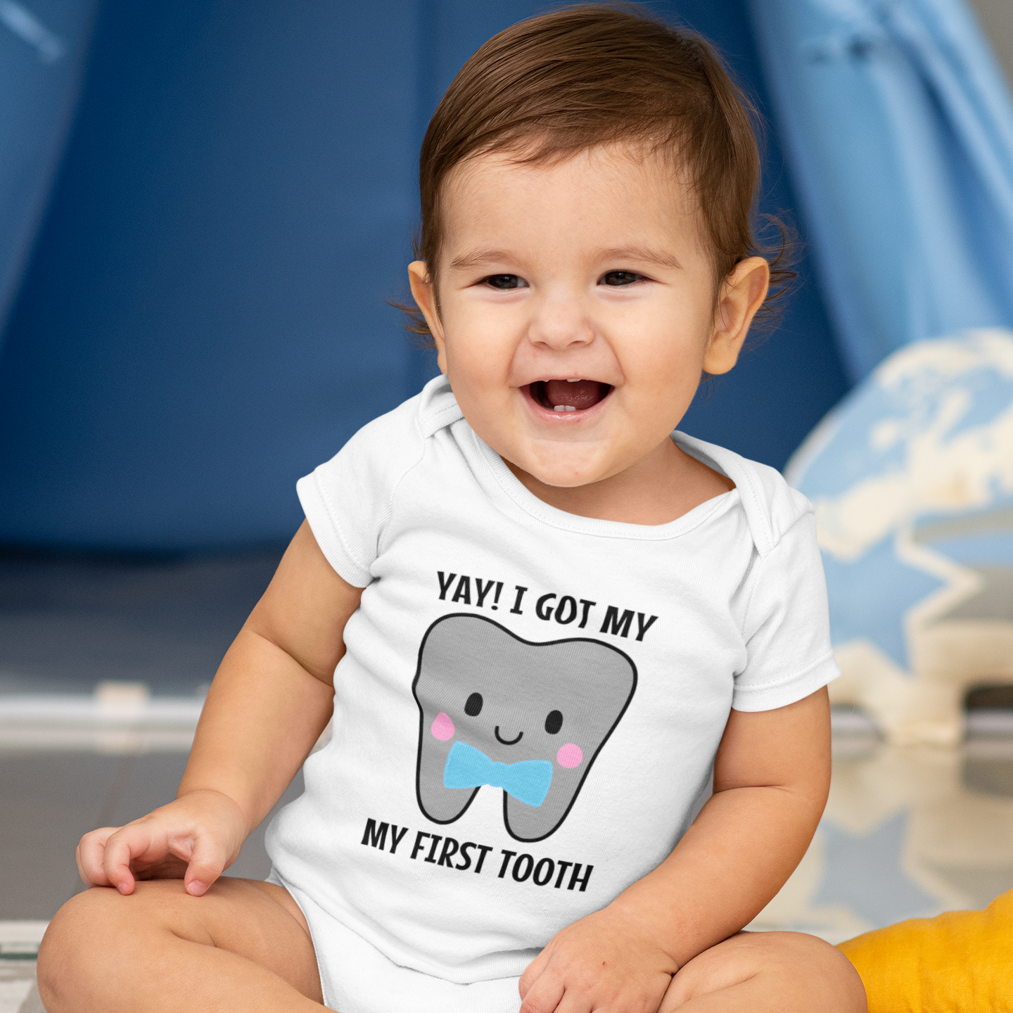 Yay My First Tooth White Onesie / Romper / Tshirt (Blue)