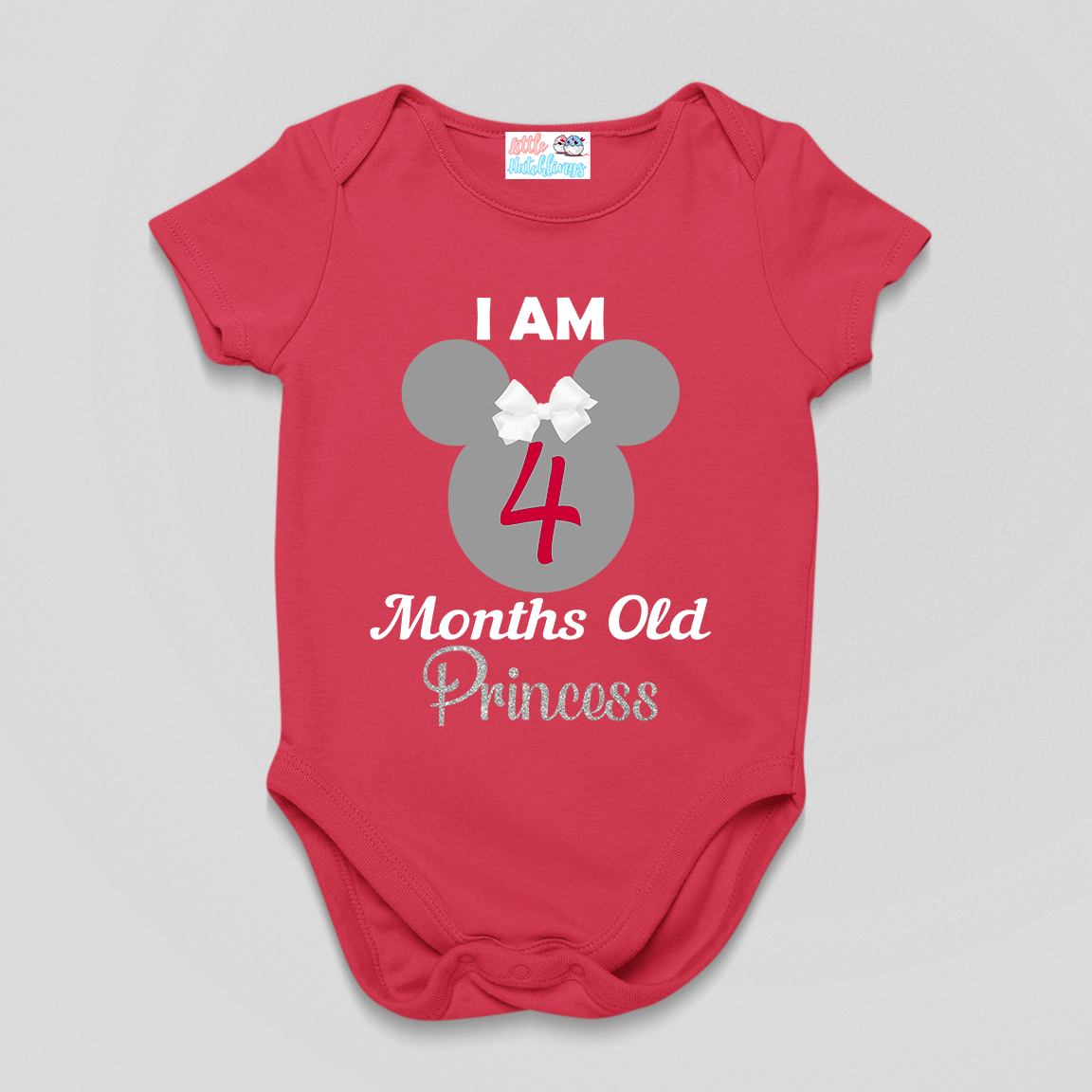 Monthly Birthday - Mickey Face - Princess with Bow Onesie