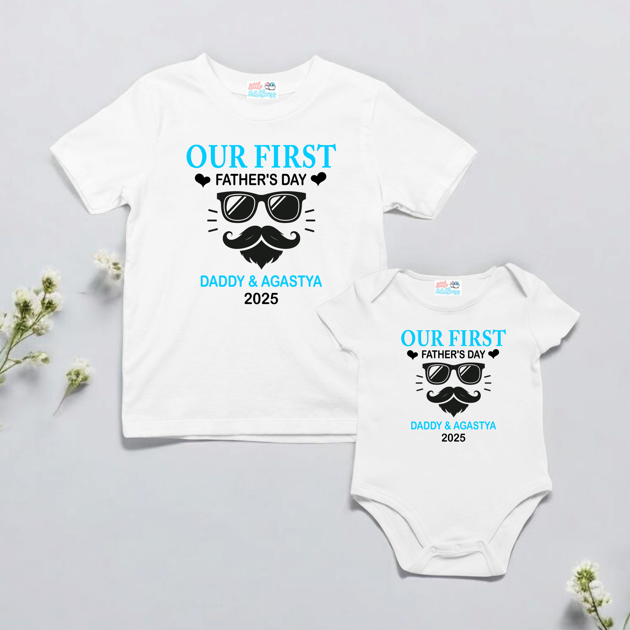 Our First Father's Day With Name (Beard) White Combo