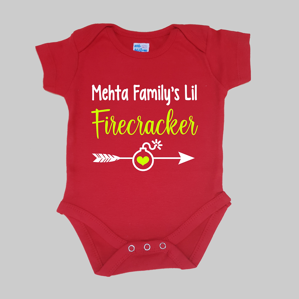Family's Little Firecracker (Surname) Red Onesie/Full Romper/Tshirt