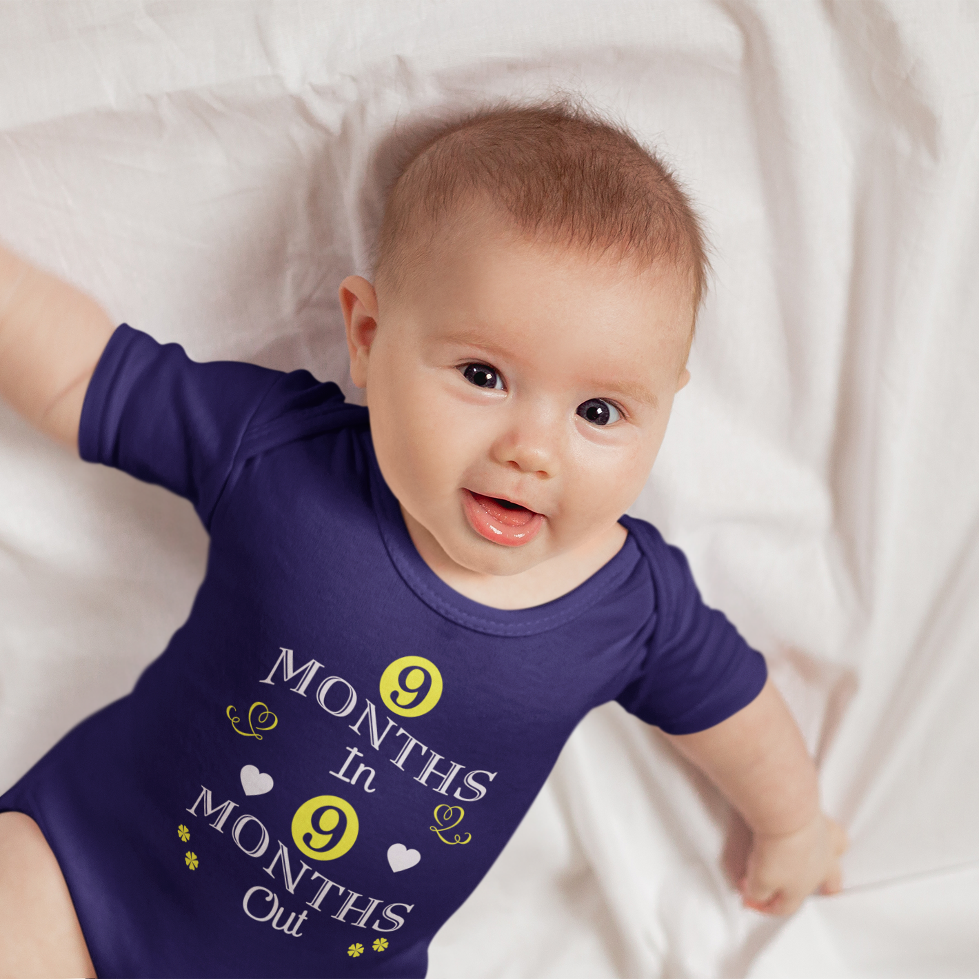 9 months in 9 months out - Circle & Flower - Navy Blue Onesie