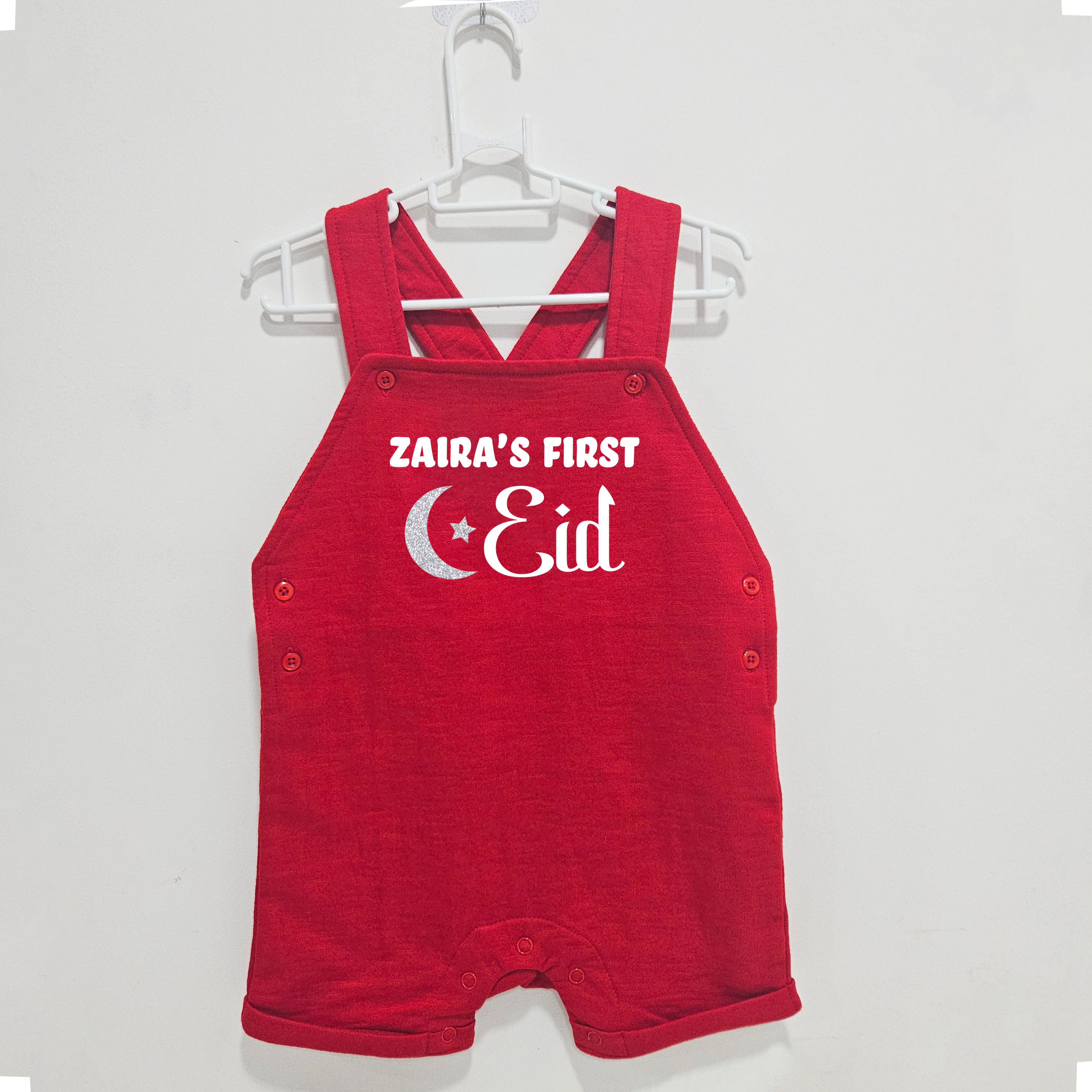 First Eid With Name Red Dungaree