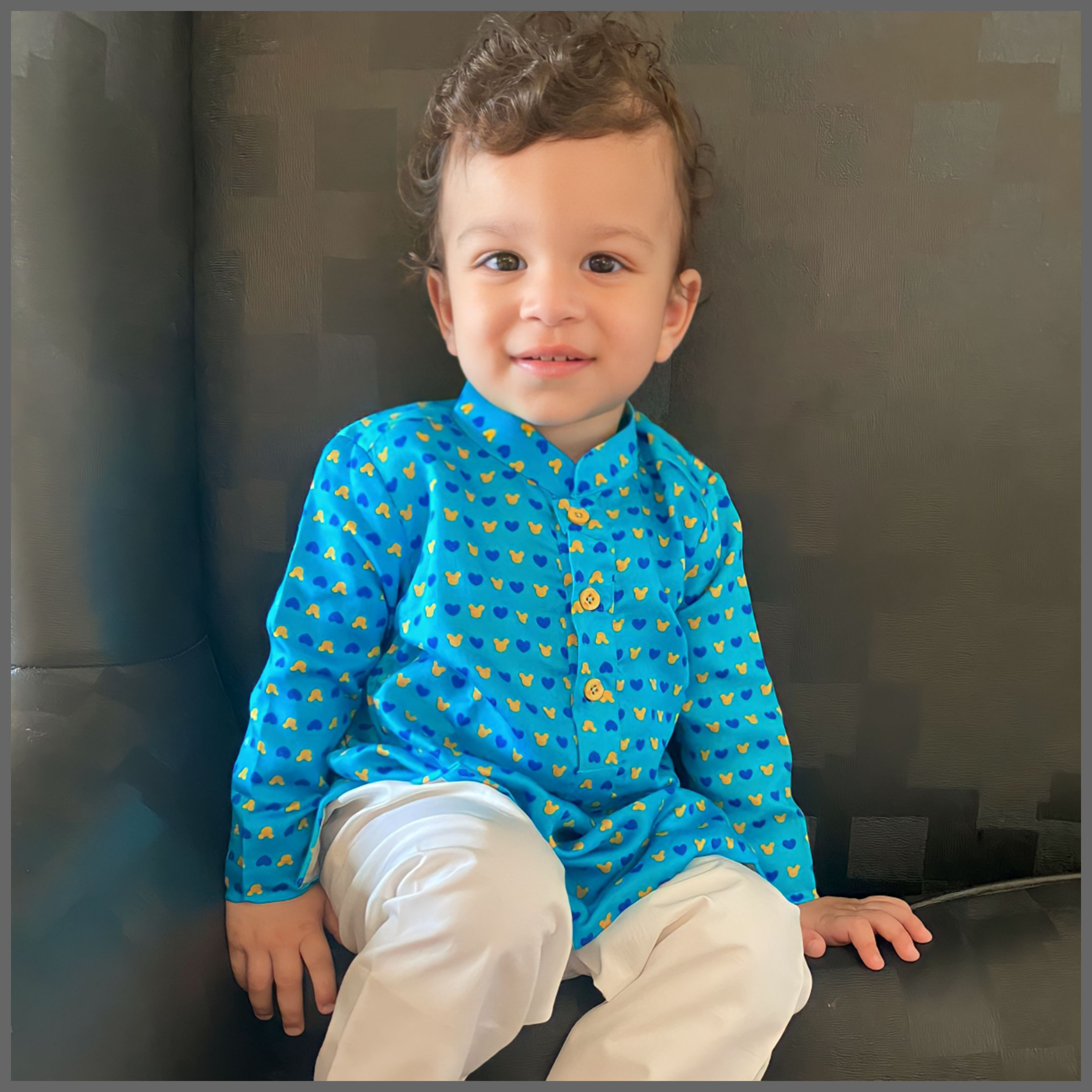 Blue Mickey Polka Kurta Set