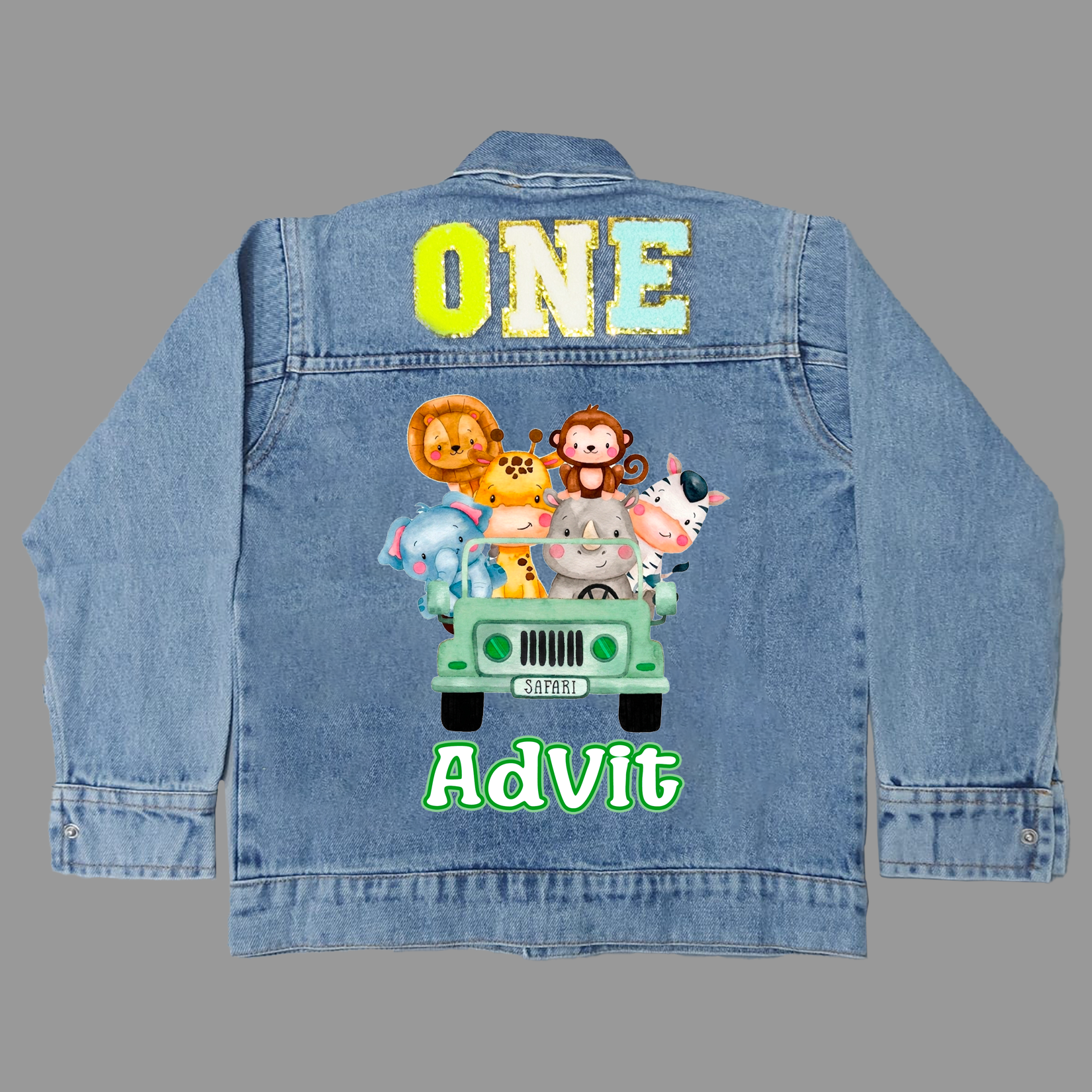 Animal Car Safari Birthday Denim Jacket
