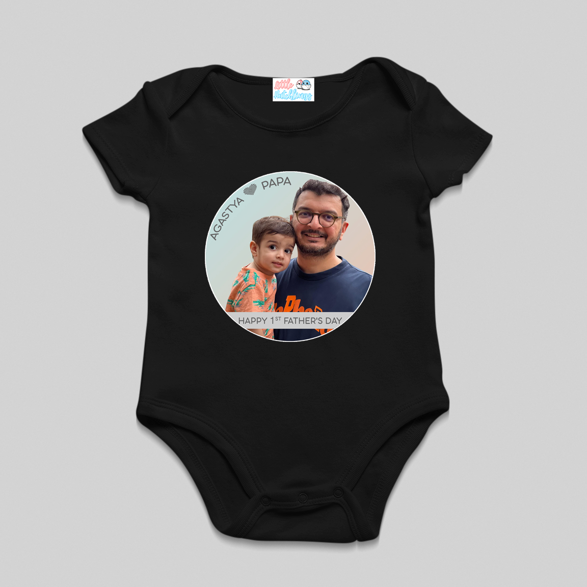 Happy 1st Father's Day (Real Photo) with Name Black