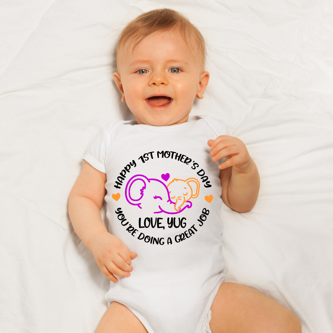First Mothers Day Great Job (Elephant Circle) White Onesie / Romper / Tshirt