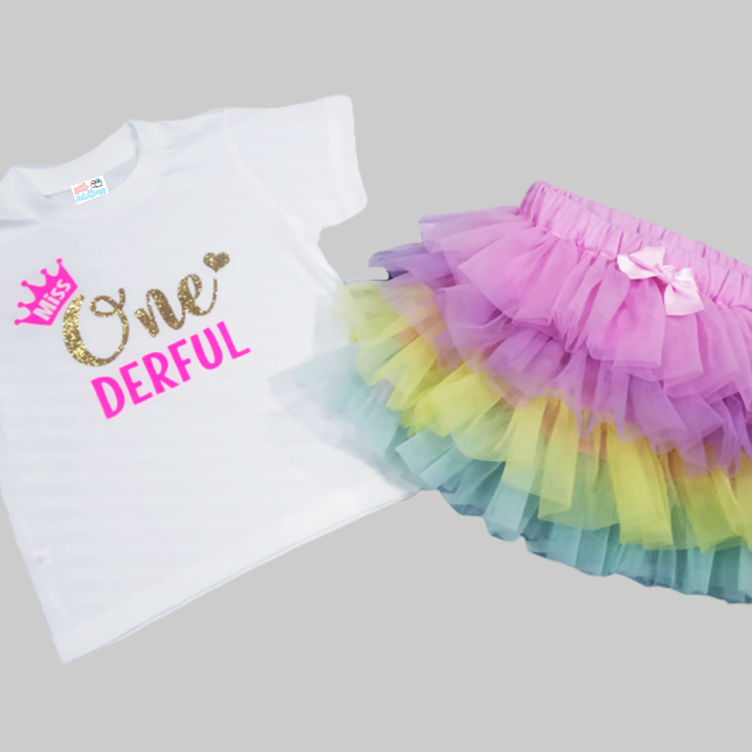 Miss ONEderful First Birthday Glitter White Tshirt with Tutu Skirt