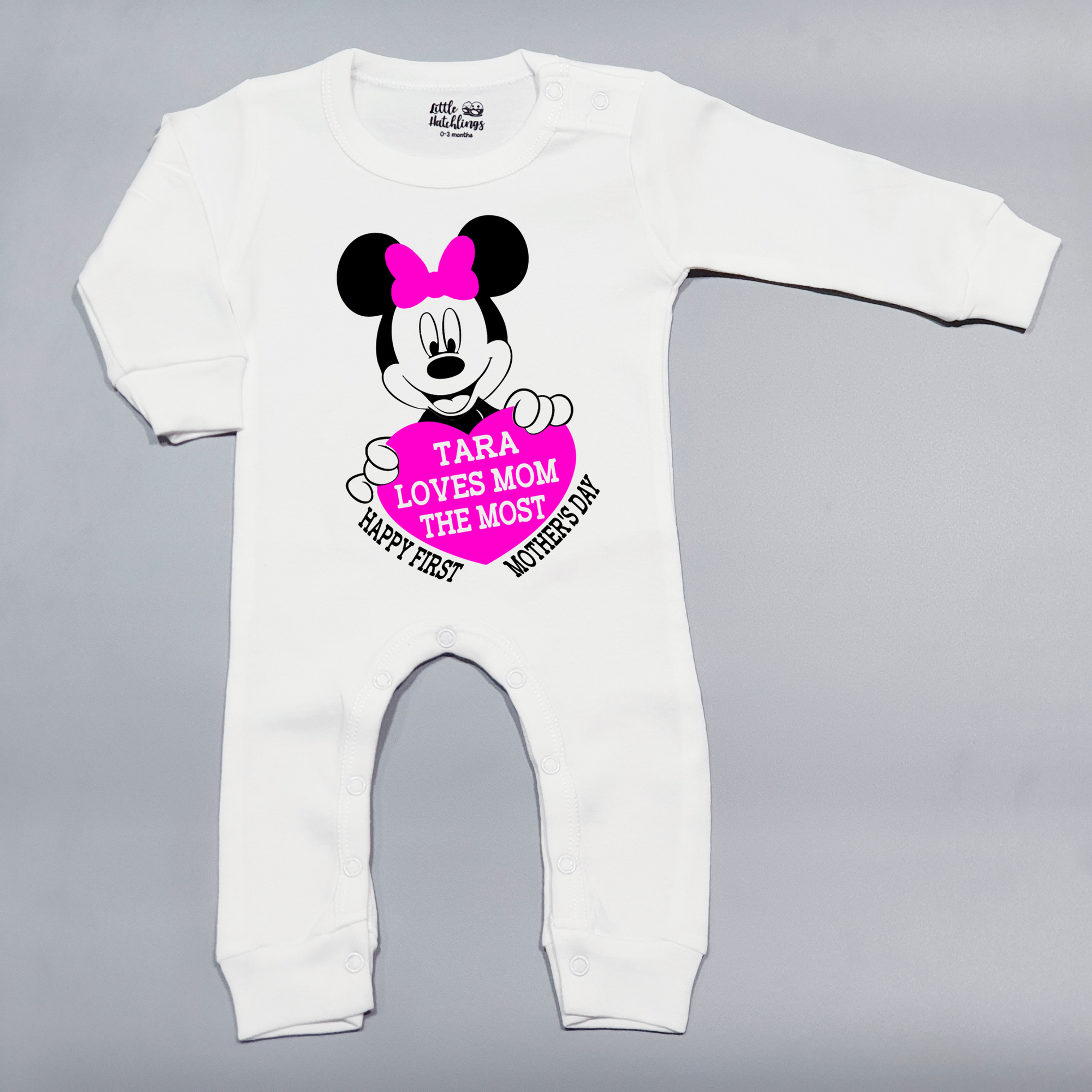 Minnie Mouse Heart Mother's Day Personalised White Onesie / Romper / Tshirt