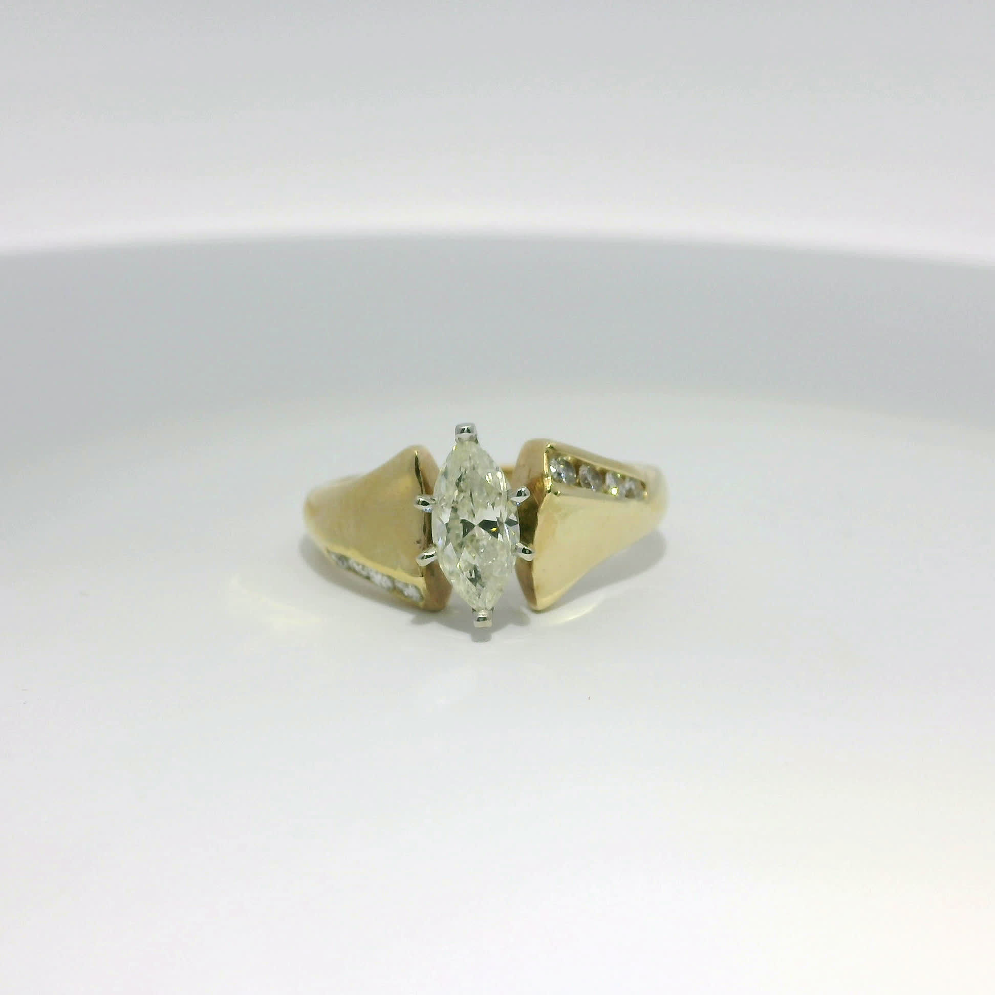 Marquise Brilliant Diamond Engagement Ring in Yellow Gold with Channel-Set