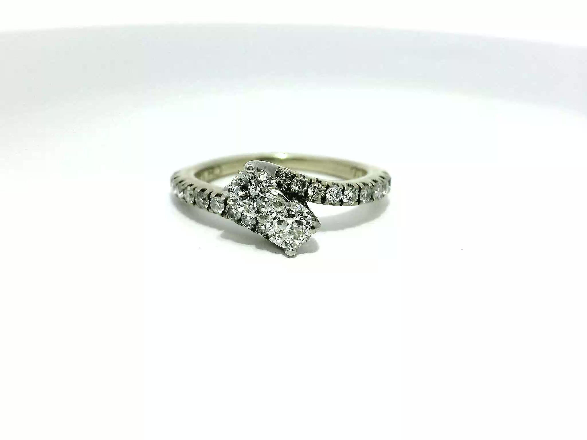 Two-Stone Round Brilliant Diamond Bypass Ring in 14k White Gold
