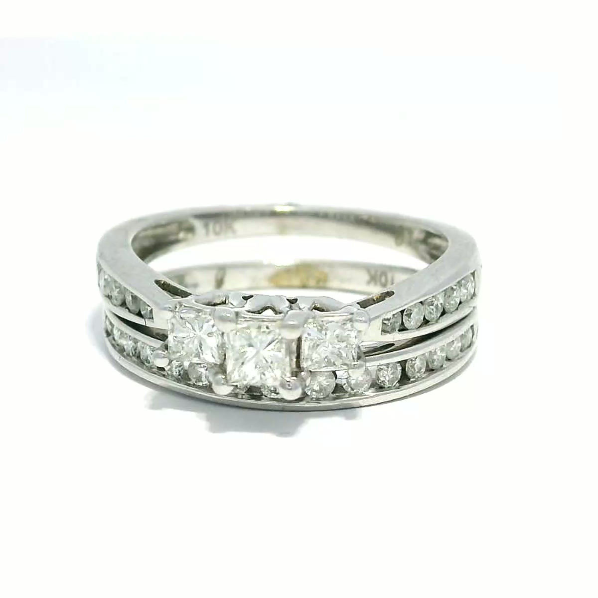 14K White Gold Three-Stone Princess-Cut Diamond Bridal Set