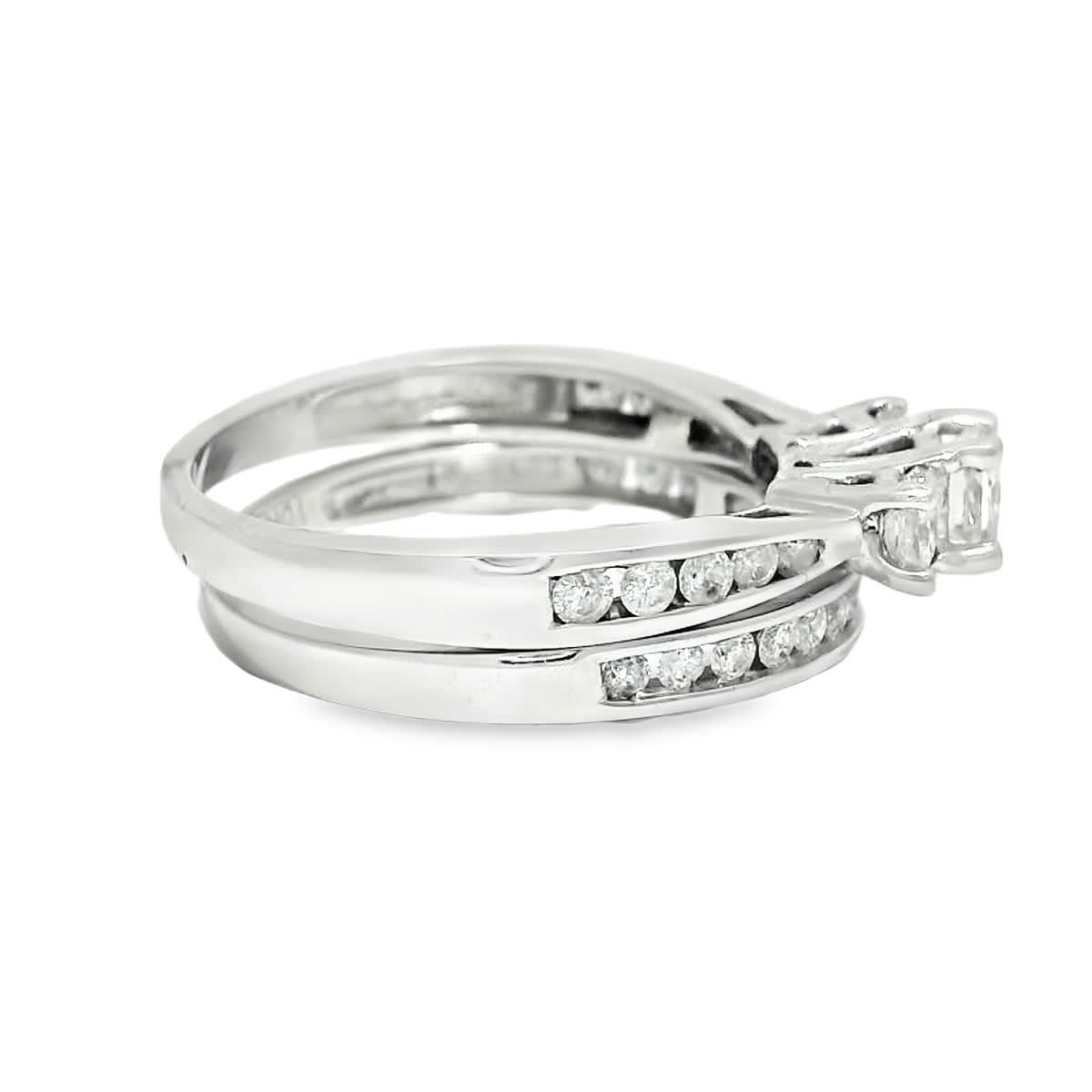 14K White Gold Three-Stone Princess-Cut Diamond Bridal Set