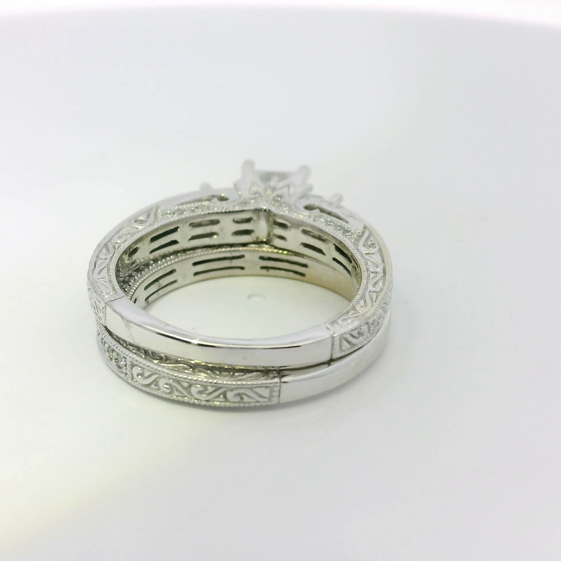 Princess-Cut Three-Stone Diamond Engagement Ring in White Gold with Milgrain