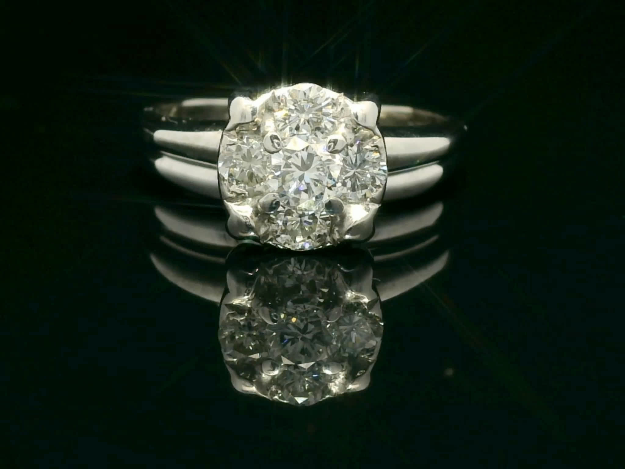 Brilliant Round-Cut Diamond Cluster Ring in Polished White Gold