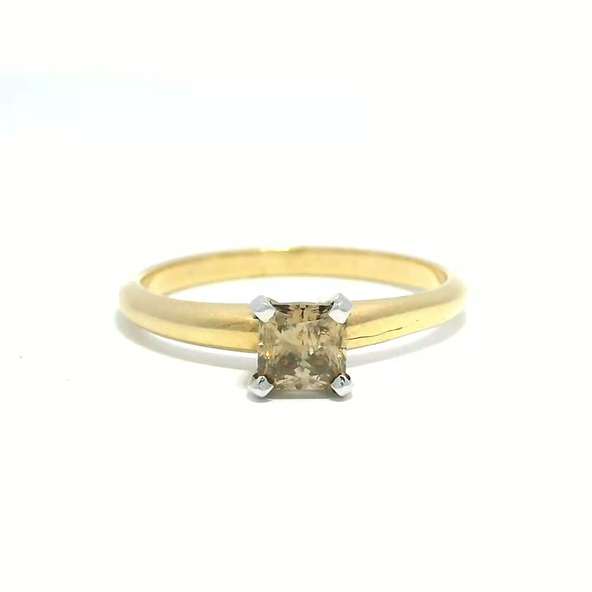 Fancy Brown Cushion Cut Diamond Solitaire Ring in Yellow Gold