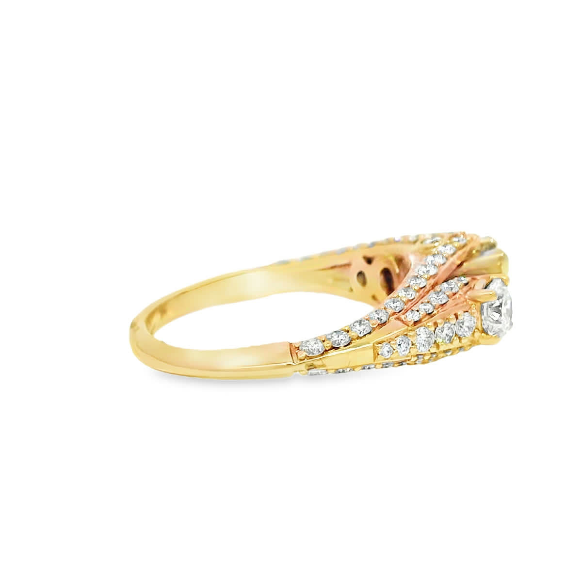 Rose Gold Princess and Round Diamond Three-Stone Accent Ring