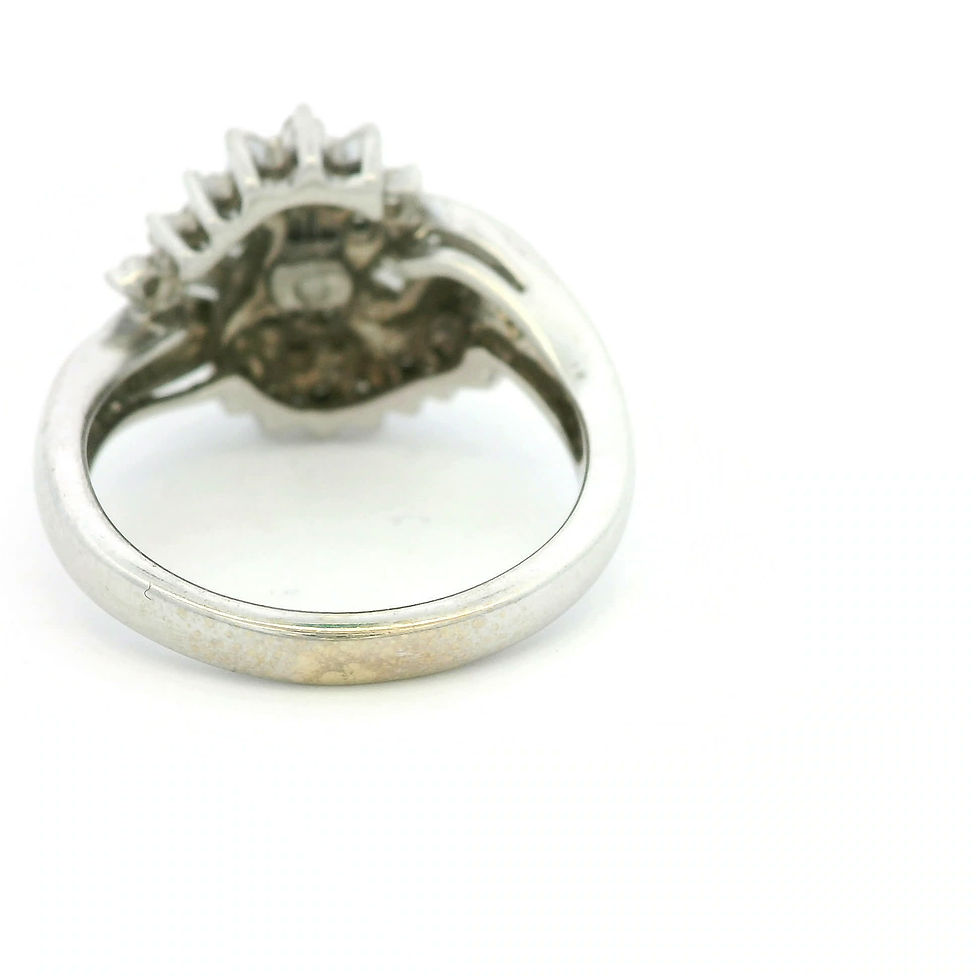 Thumbnail: Princess Diamond White Gold Bypass Cluster Ring with Baguette Accents