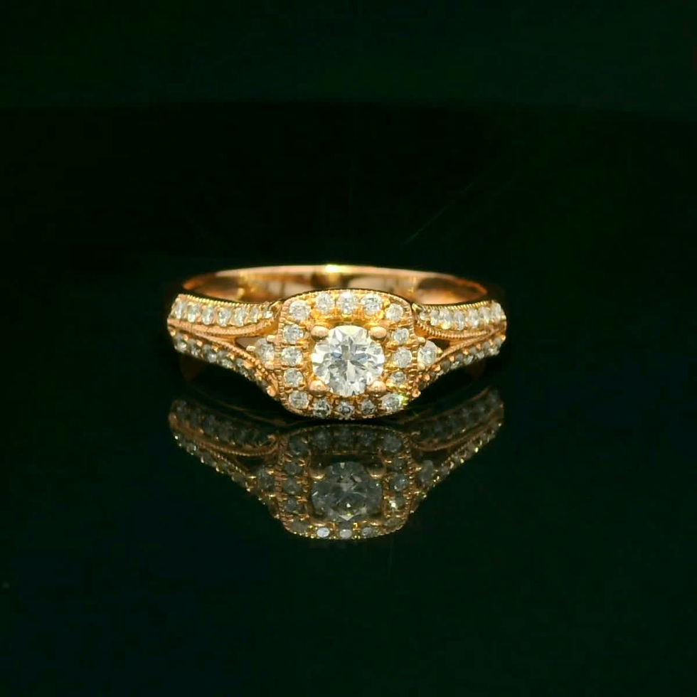 Thumbnail: Vintage-Style Round Brilliant Diamond Halo Engagement Ring in Rose Gold
