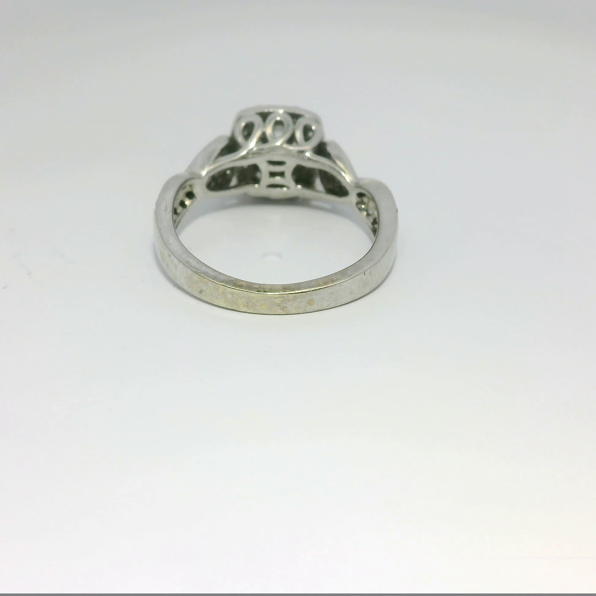 Vintage-Style Round Diamond Cushion Halo Ring in 14K White Gold