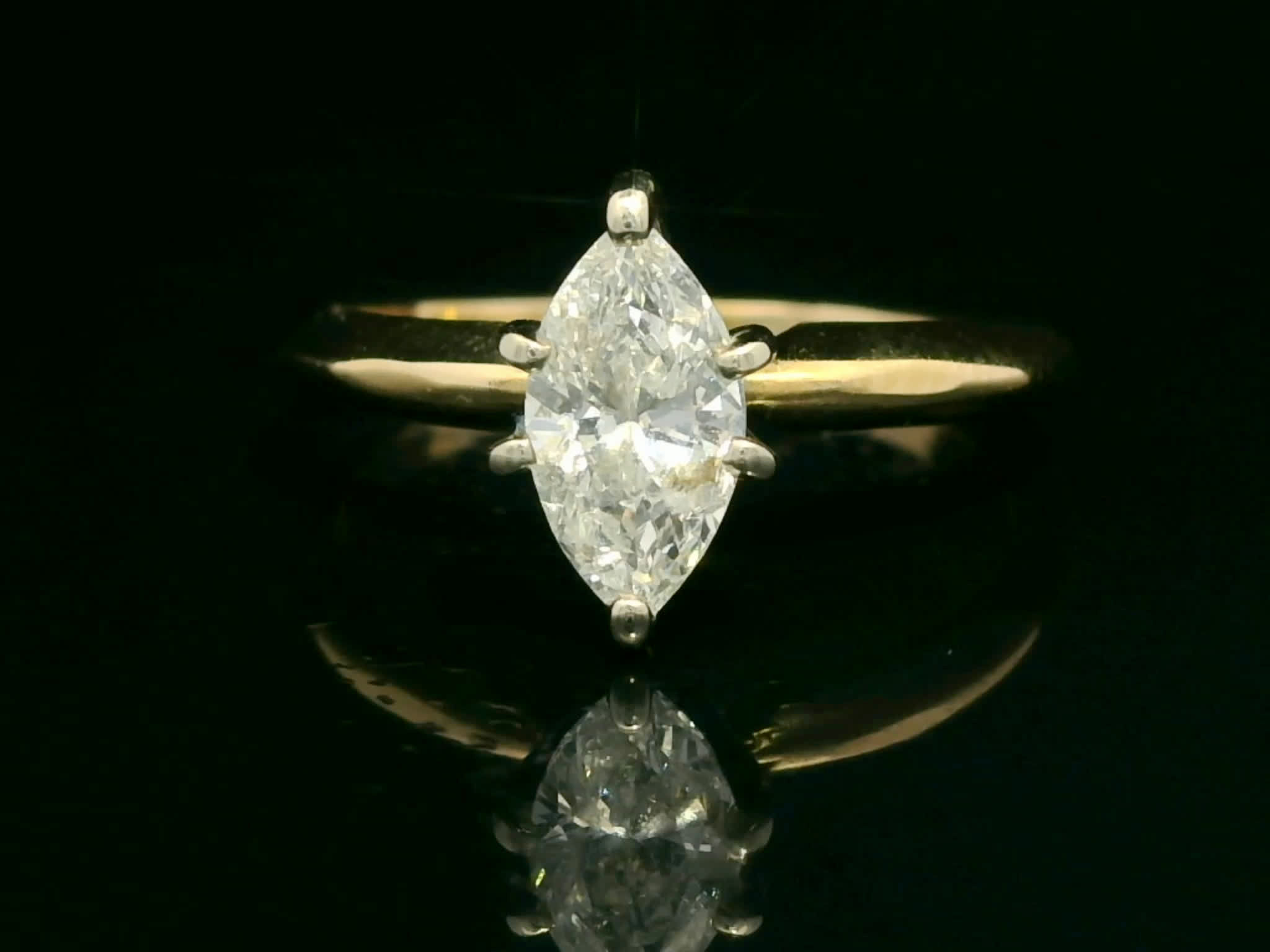 Marquise Brilliant Cut Diamond Solitaire Ring in Two-Tone Yellow Gold