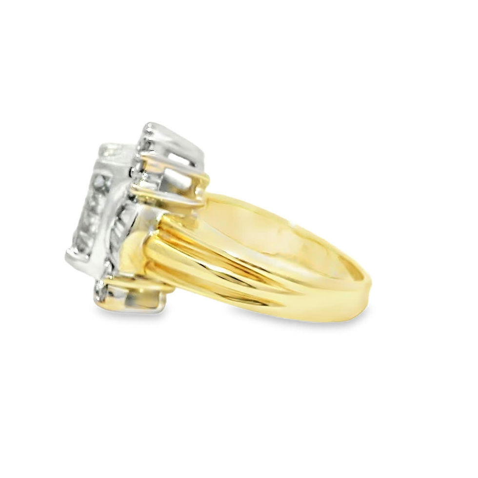 Thumbnail: Bicolor Princess and Baguette Diamond Cluster Cocktail Ring