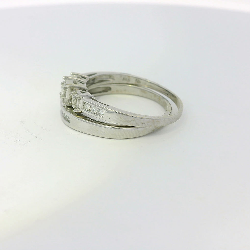 Thumbnail: Princess-Cut Diamond Three-Stone Engagement Ring and Channel-Set Wedding Band