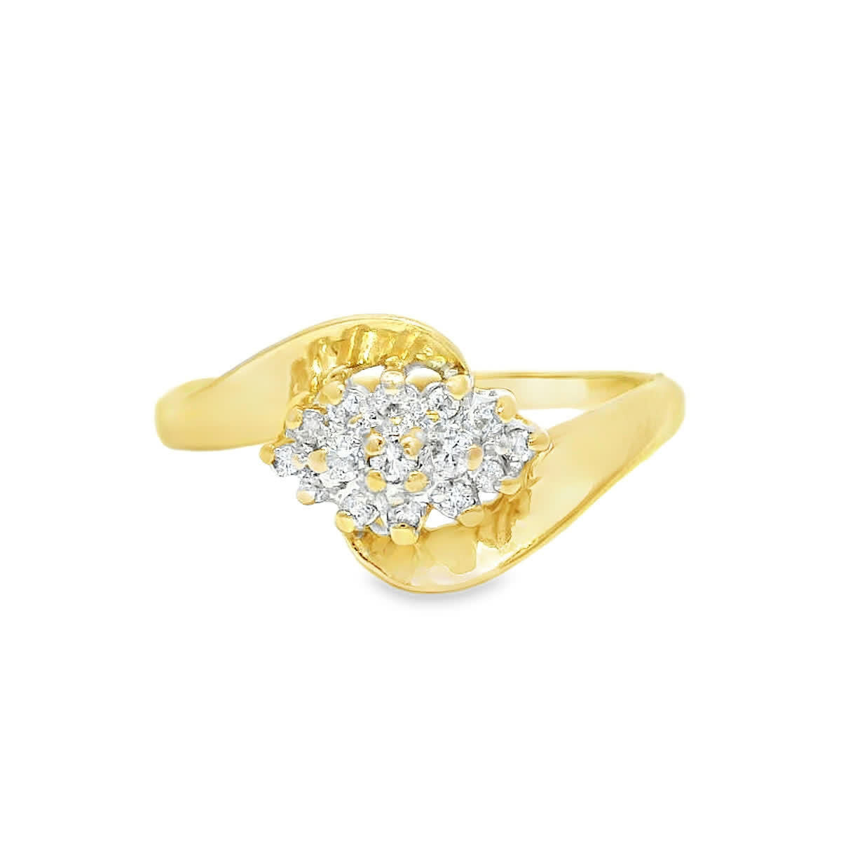 Yellow Gold Bypass Diamond Cluster Ring