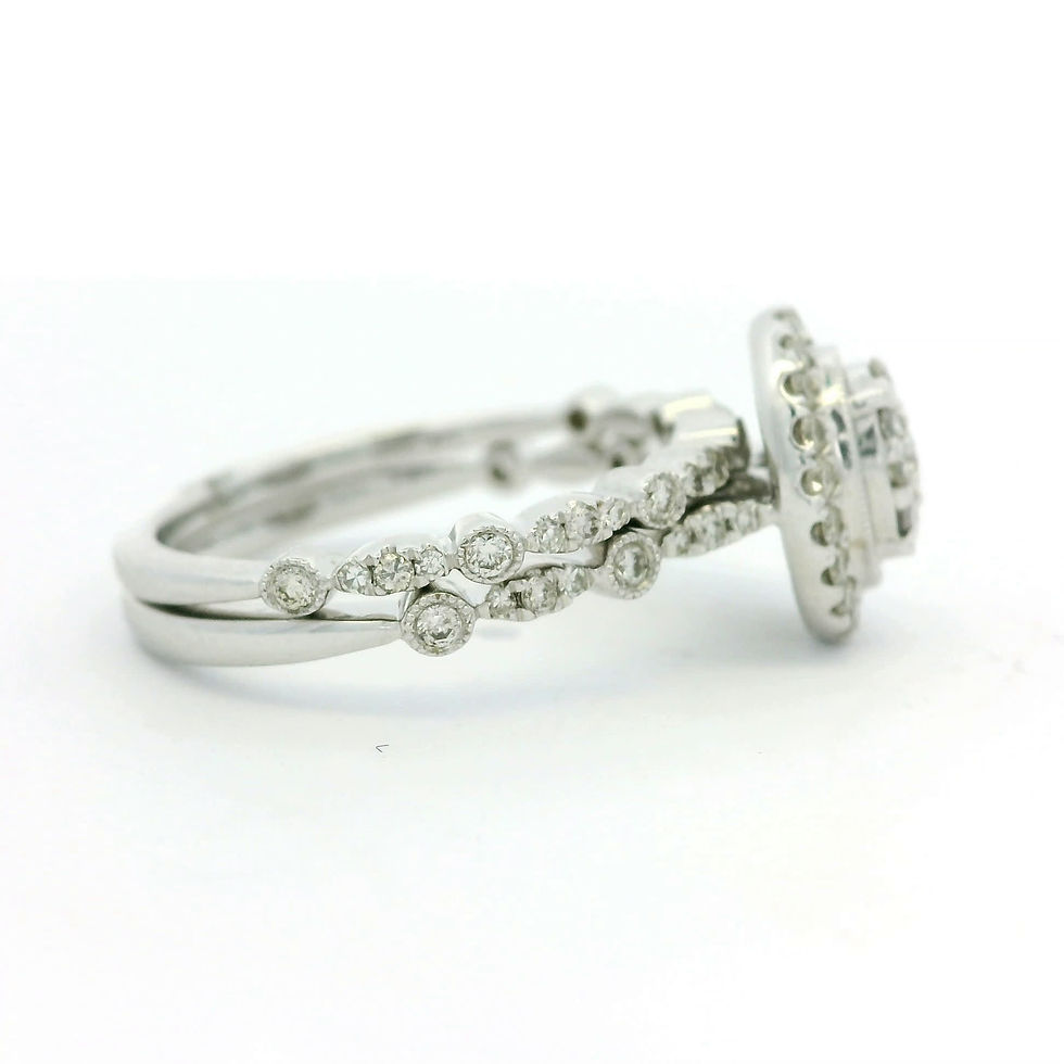 Thumbnail: Oval Cluster Diamond Halo Ring in White Gold with Scalloped Shank
