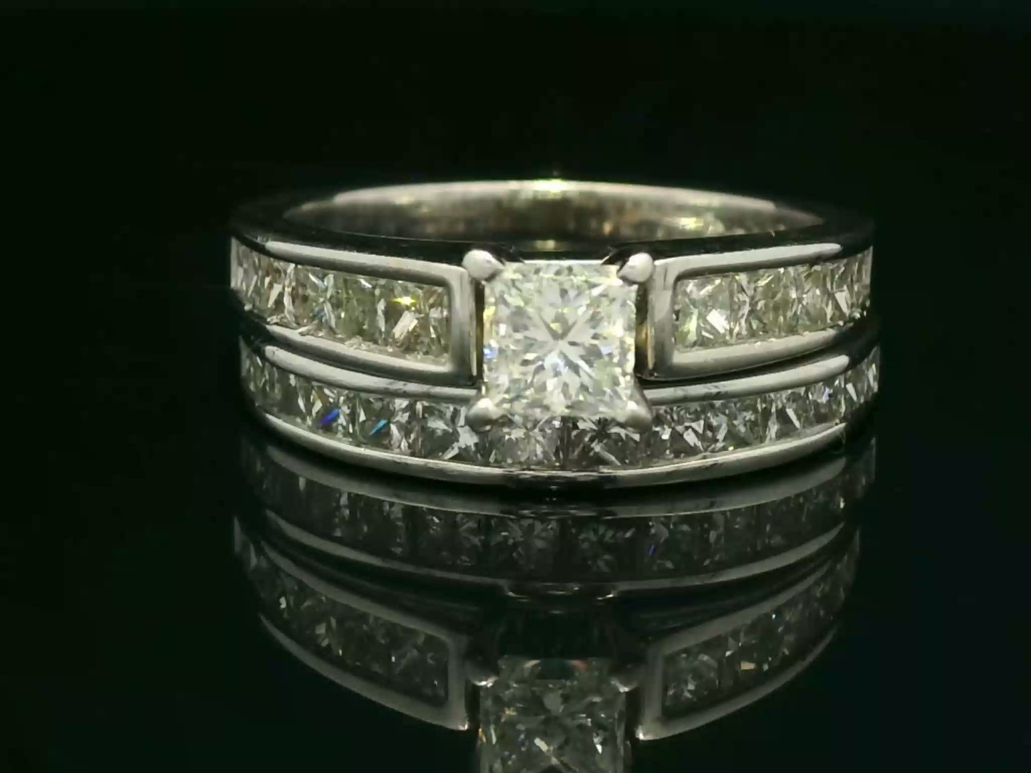 Princess Cut Diamond White Gold Channel-Set Bridal Wedding Set