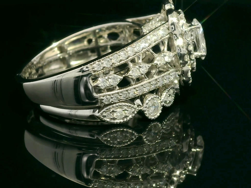 Thumbnail: Oval Brilliant Diamond Multi-Stone Halo Filigree Ring in White Gold